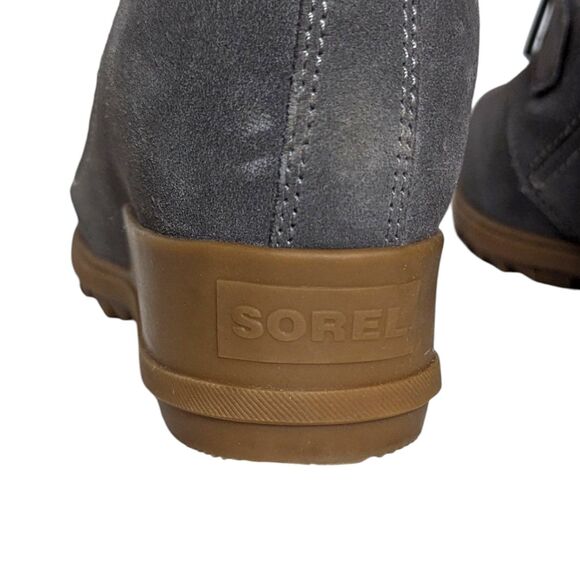 NWOT Sorel Evie US Sz 10 Gray Suede Ankle Booties Lace Up Wedge Weatherproof - Picture 8 of 16